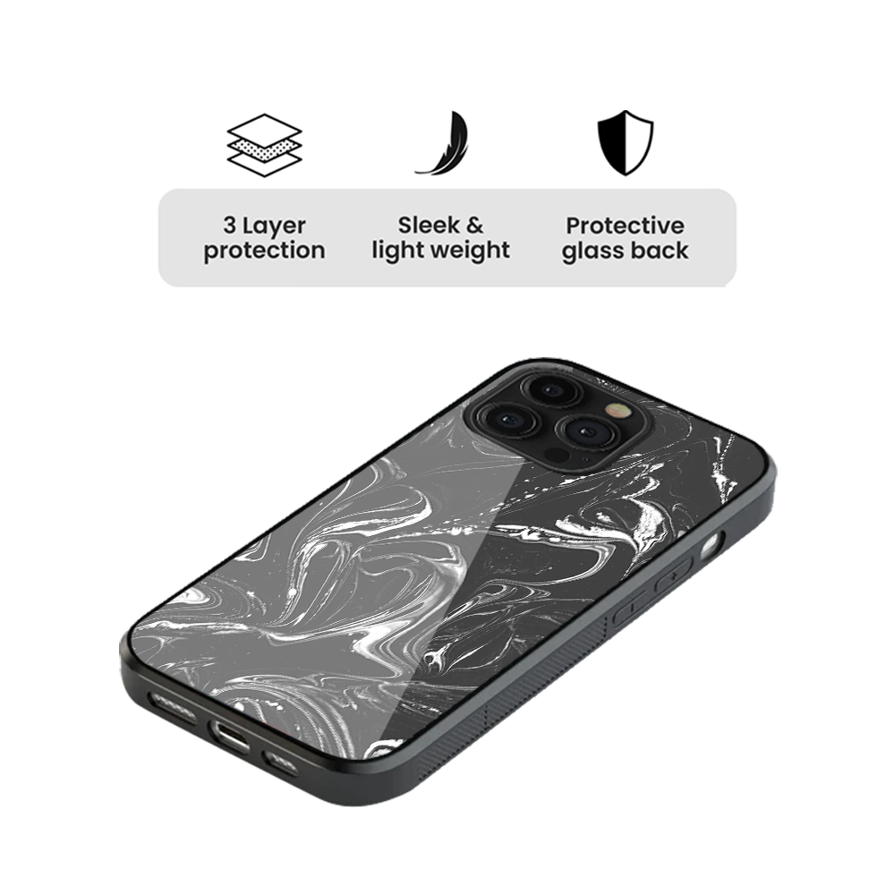 Grey & White Liquid Paint Pattern Glass Phone Case