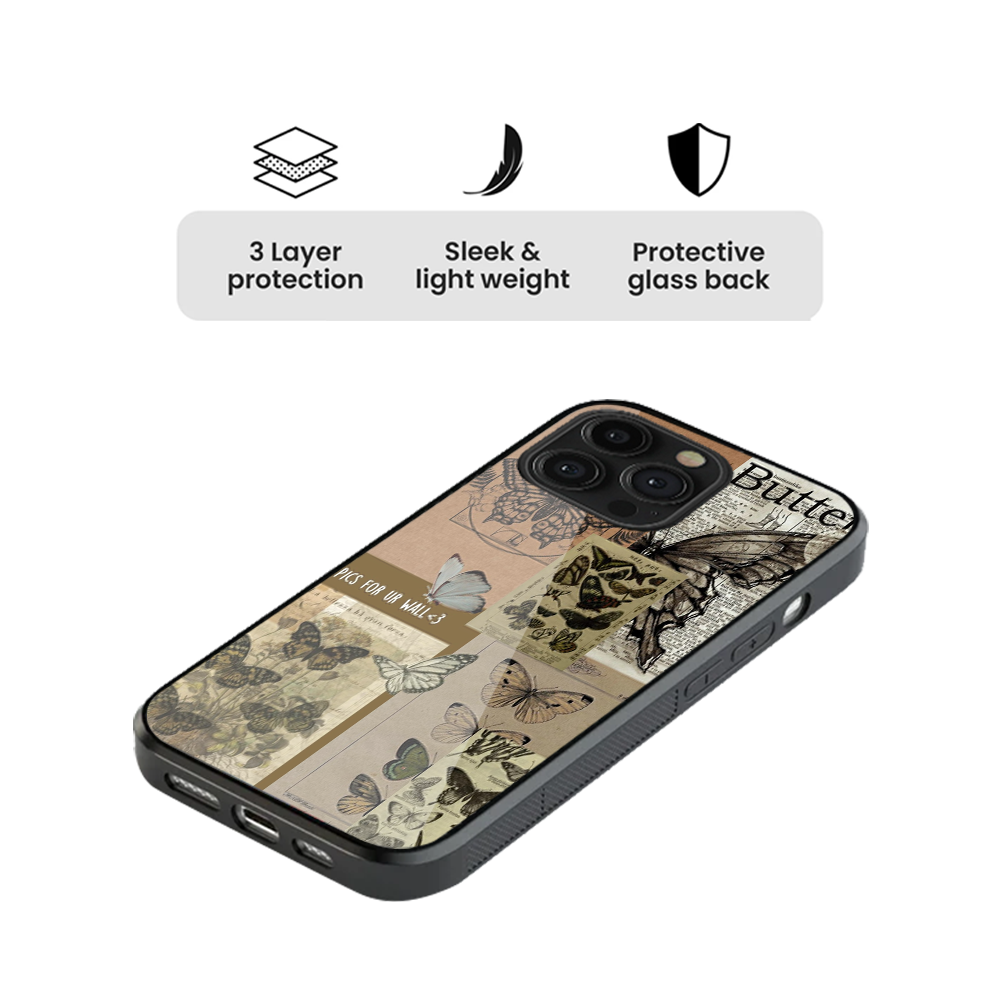 Butterfly Blue Prints Vintage Glass Phone Case