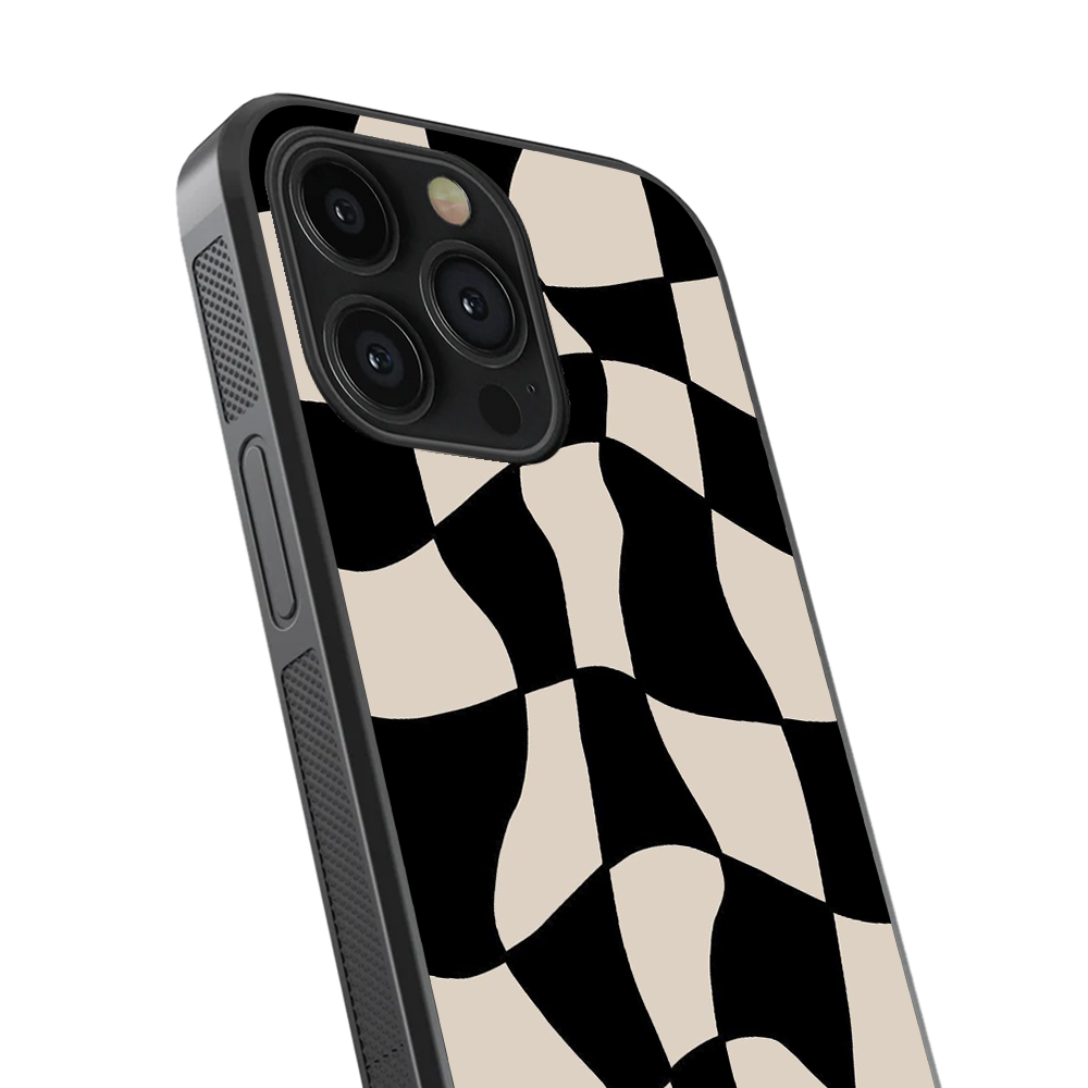 B&W Checkers Abstract Glass Phone Case