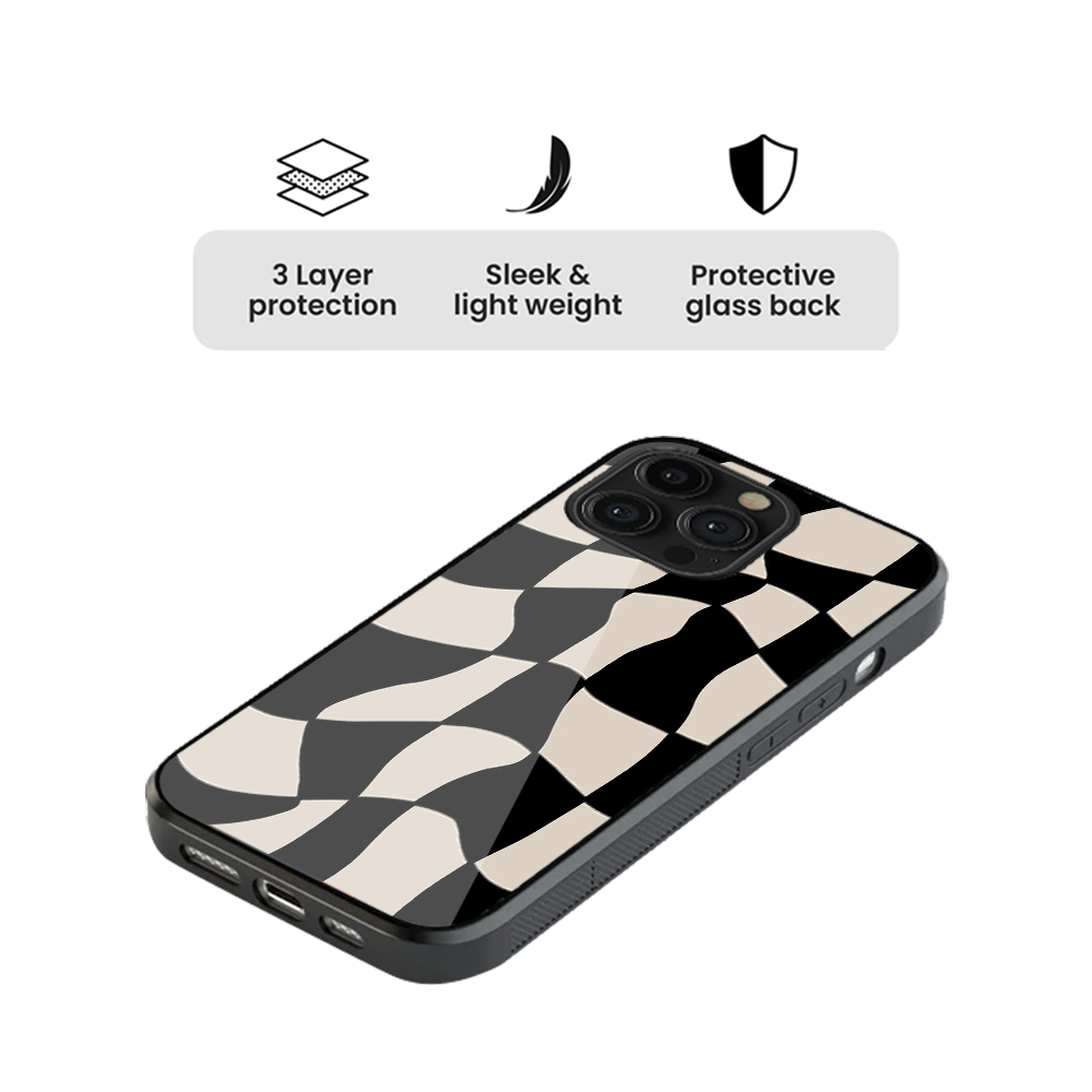 B&W Checkers Abstract Glass Phone Case