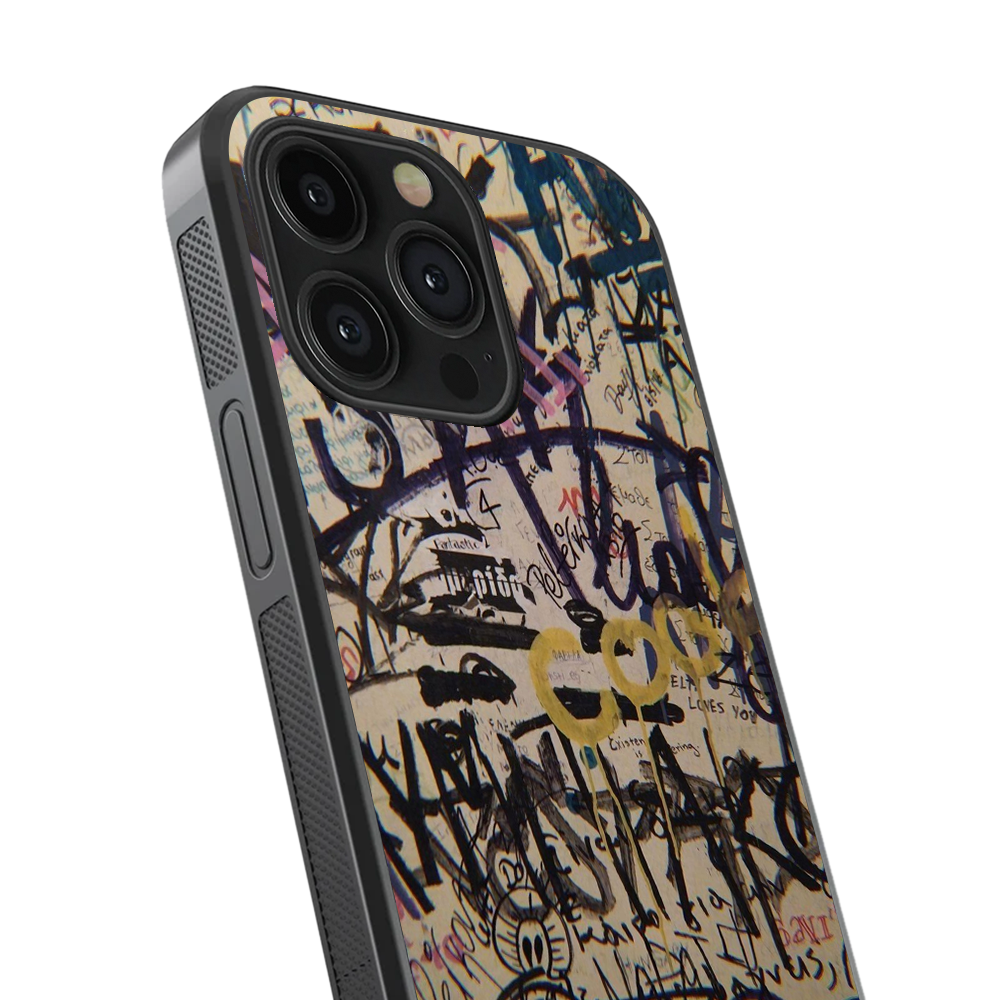 Black Graffiti Abstract Glass Phone Case