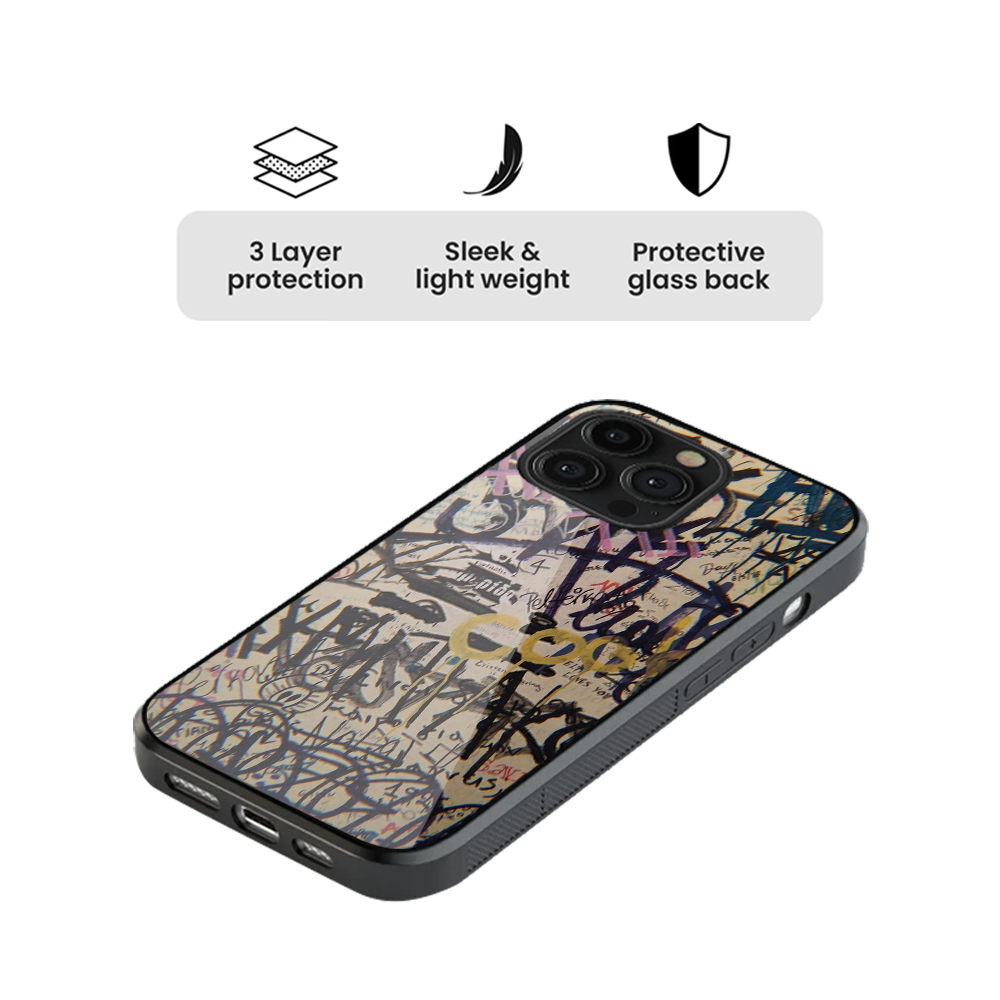 Black Graffiti Abstract Glass Phone Case