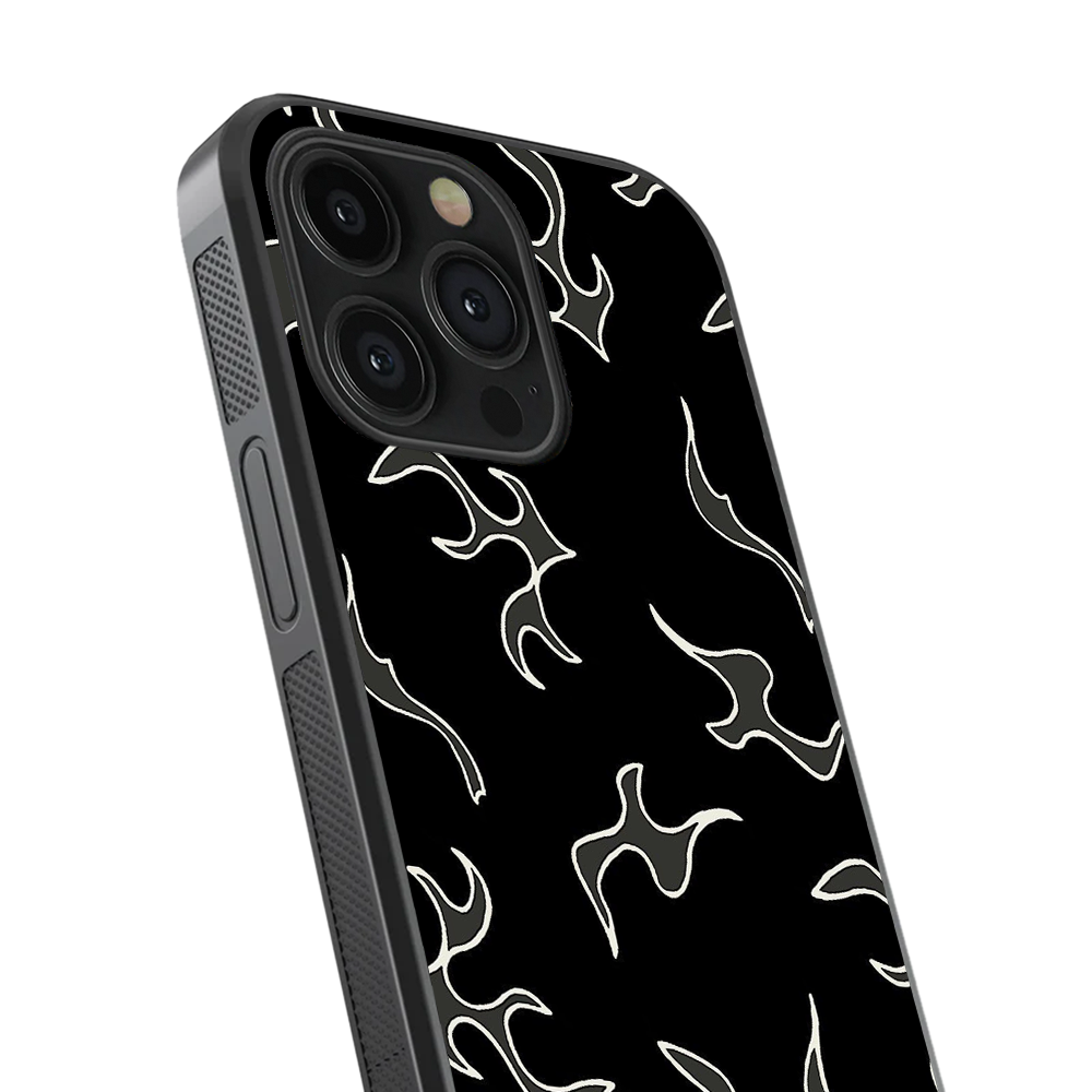 White Flames Pattern Glass Phone Case