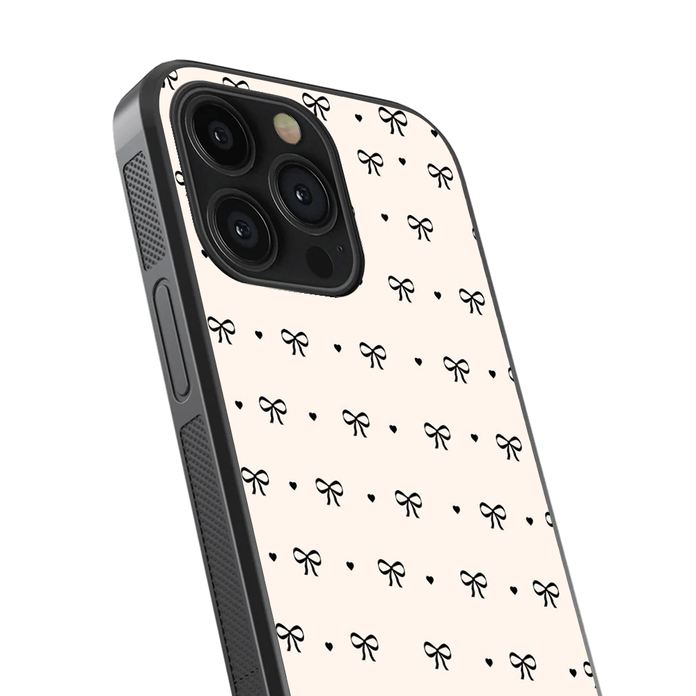 Black Bow Pattern Glass Phone Case