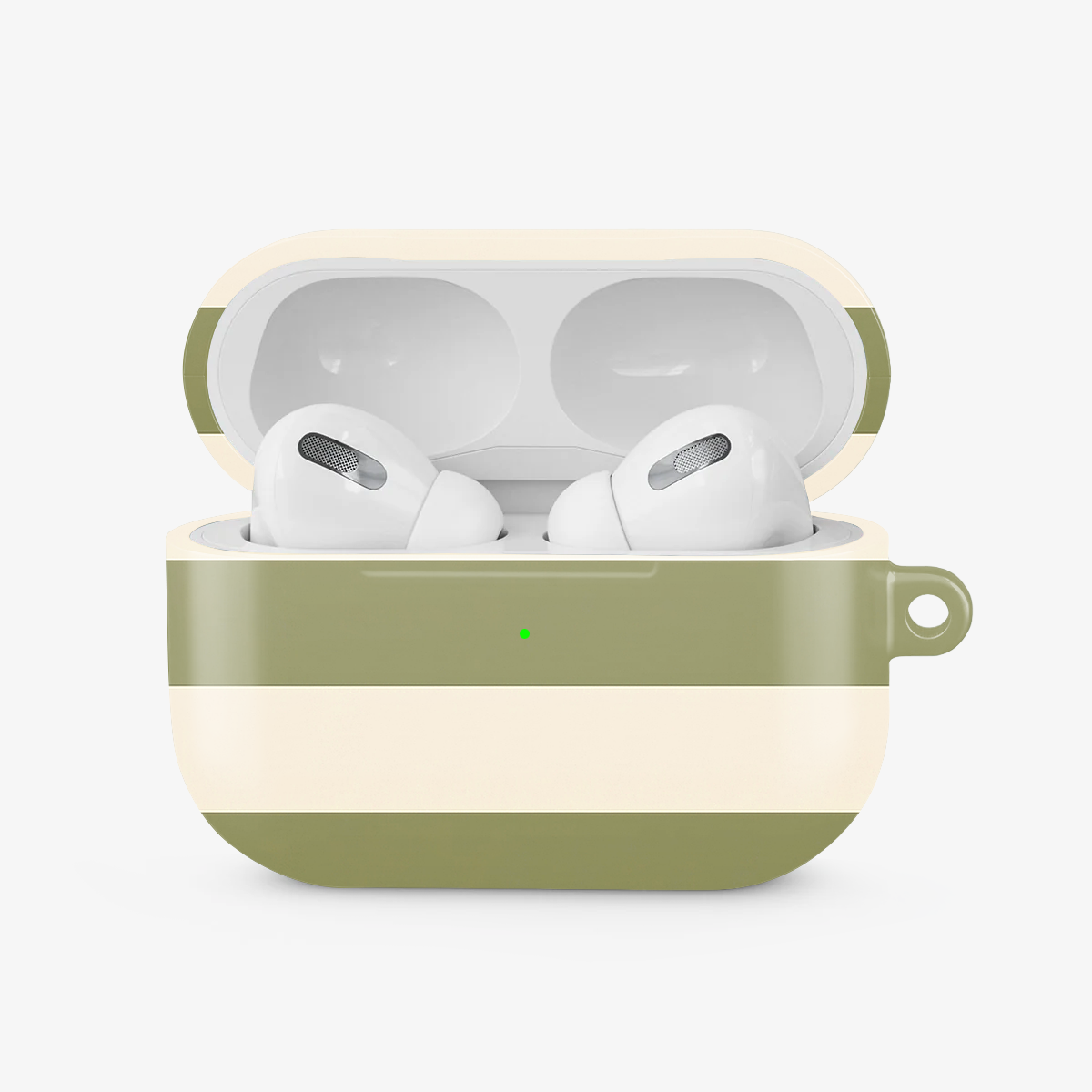 Striped | Off White & Olive Green Airpods Case