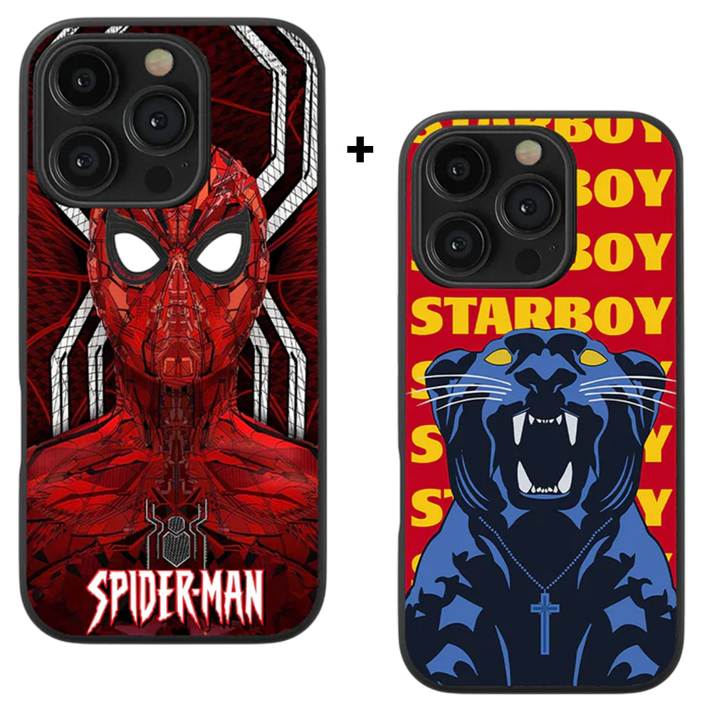 Spider-Man Web & StarBoy Glass Phone Case Combo