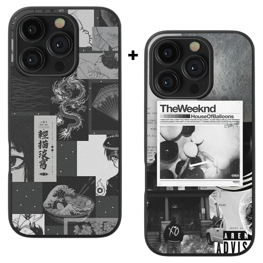 Dark Anime Aesthetic & The Weekend House of Balloon Spotify Glass Phone Case Combo