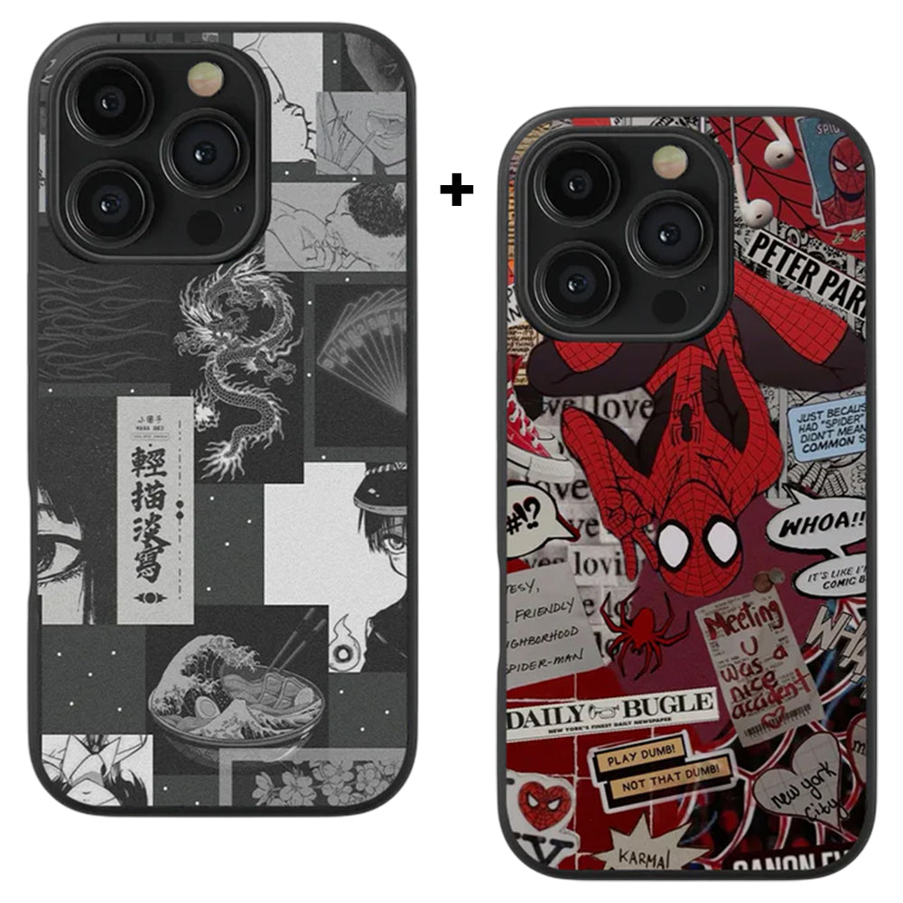 Dark Anime & Spider-Man Aesthetic Glass Phone Case Combo