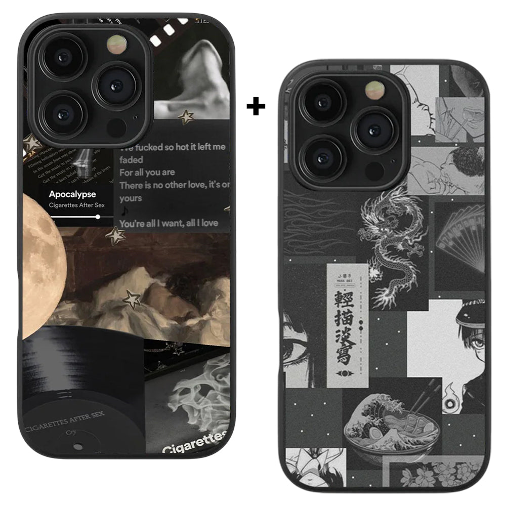 CAS Aesthetic Spotify & Dark Anime Aesthetic Glass Phone Case Combo