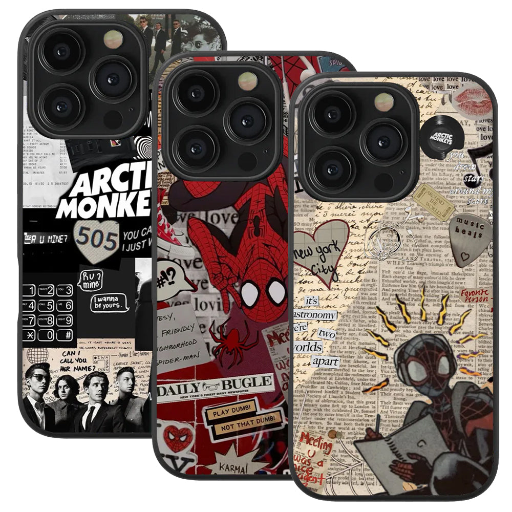 Arctic Monkeys 505 & Spider-Man Aesthetic & Spider-Man Vintage Glass Phone Case Combo of 3