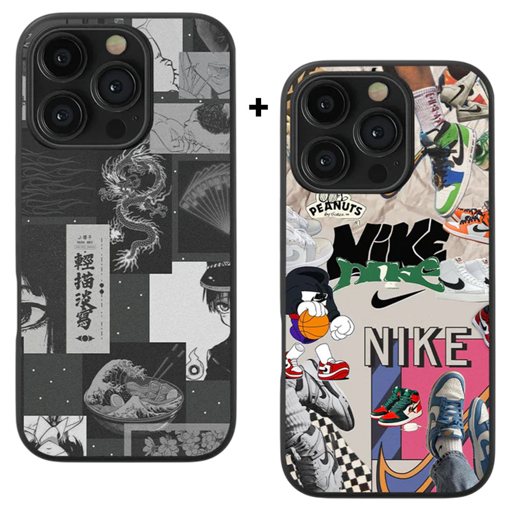 Dark Anime Aesthetic & Nike Abstract Glass Phone Case Combo