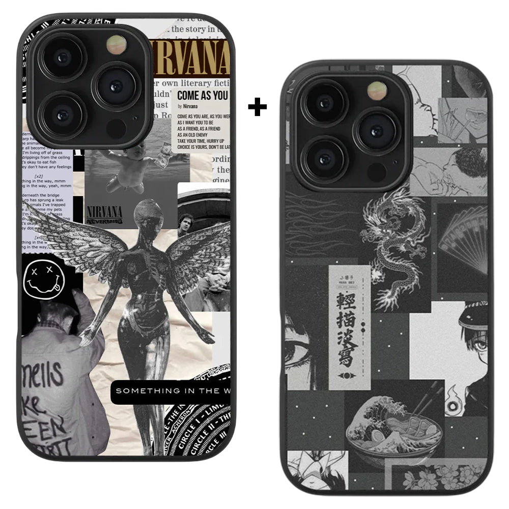 Nirvana Spotify & Dark Anime Aesthetic Glass Phone Case Combo