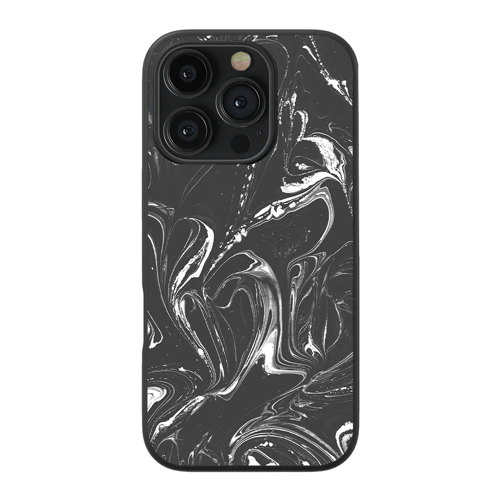 Grey & White Liquid Paint Pattern Glass Phone Case