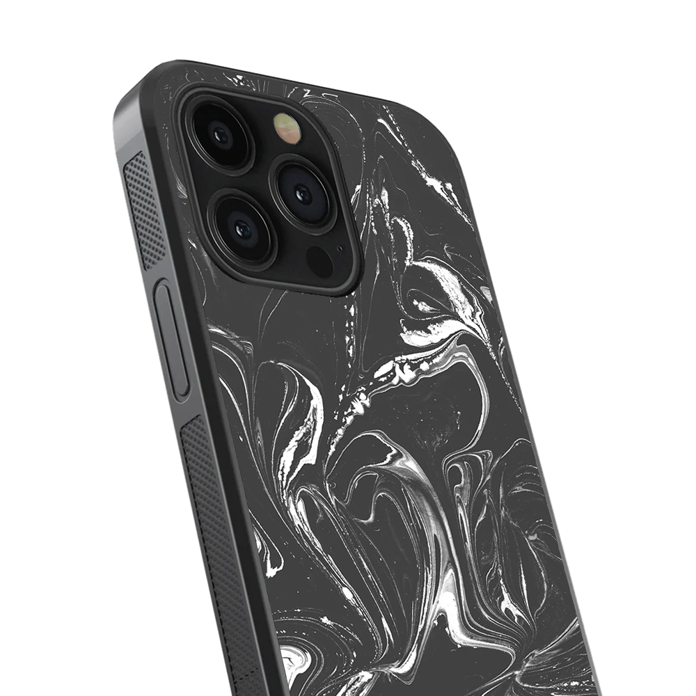 Grey & White Liquid Paint Pattern Glass Phone Case