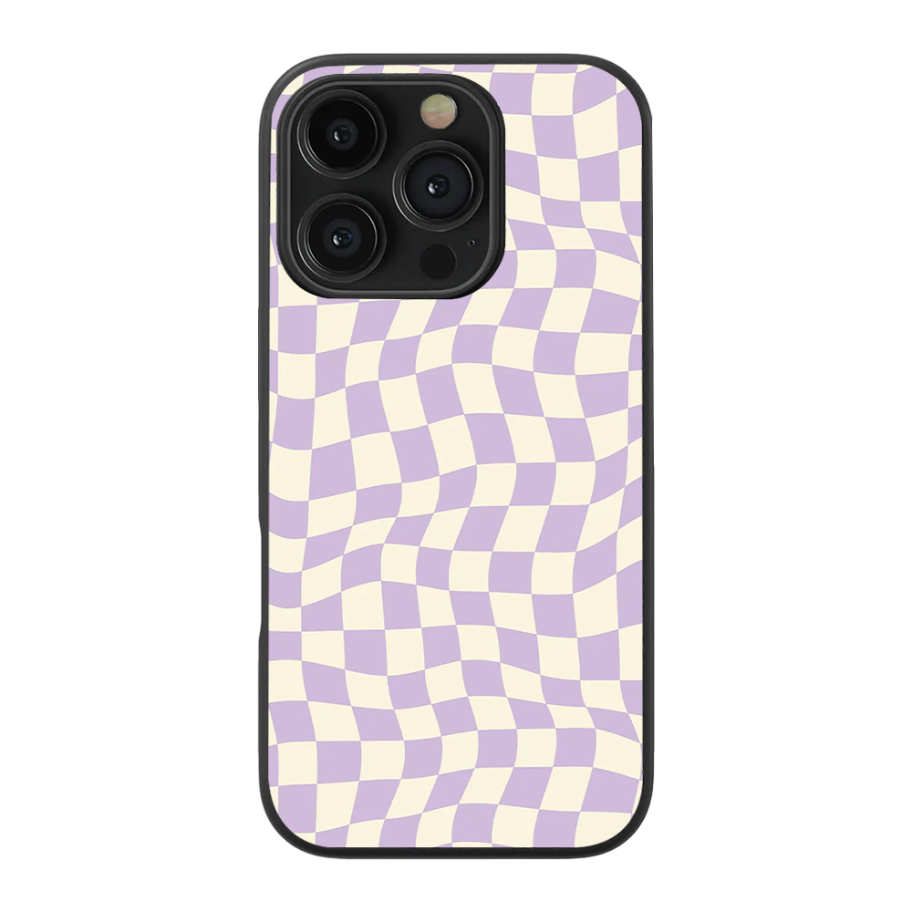 Lavender Crazy Checkers Glass Phone Case