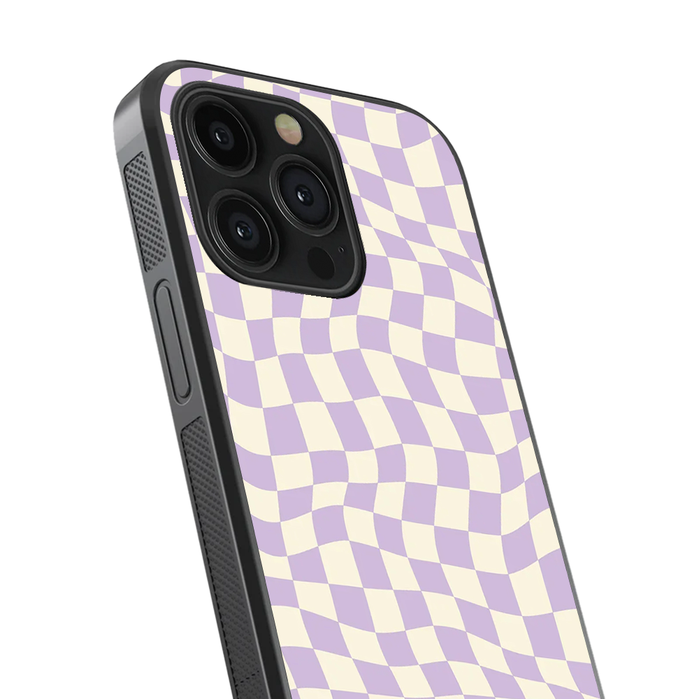 Lavender Crazy Checkers Glass Phone Case