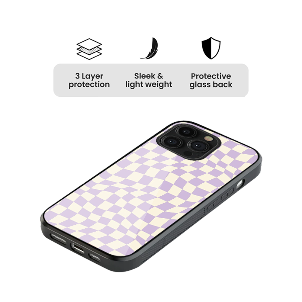Lavender Crazy Checkers Glass Phone Case