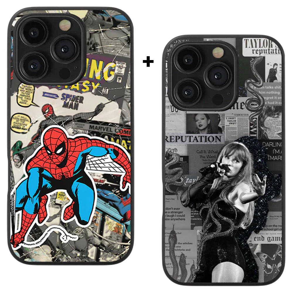 Vintage Spider-Man & Taylor Swift Collection Spotify Glass Phone Case Combo