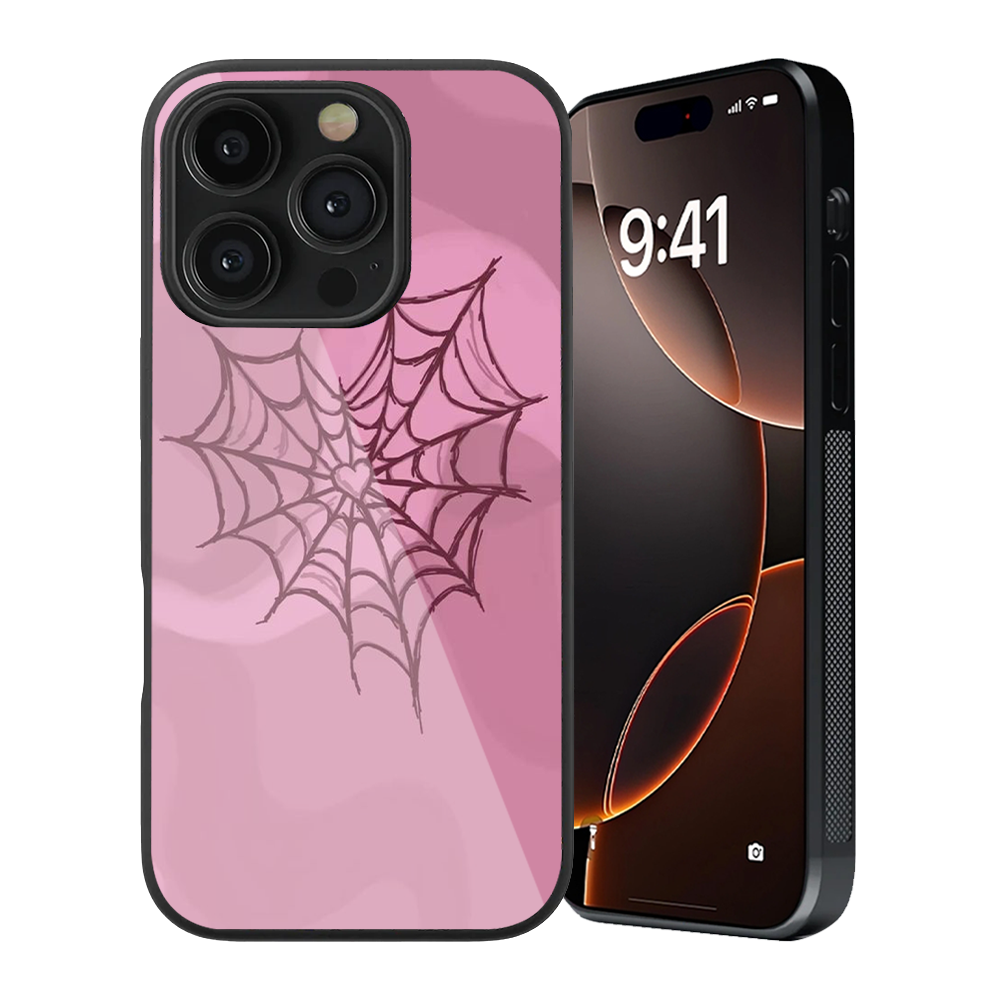 Pink Spider Web Glass Phone Case