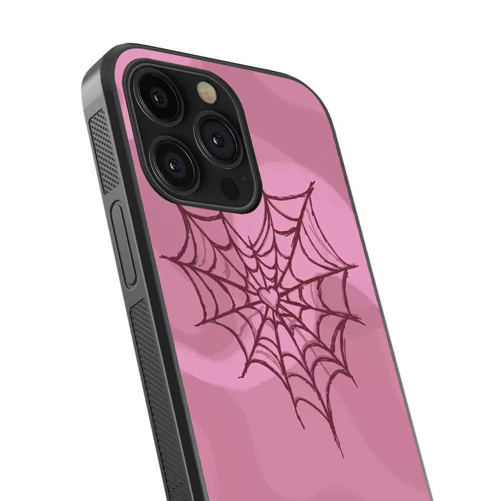 Pink Spider Web Glass Phone Case