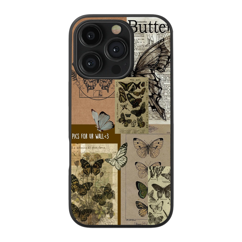 Butterfly Blue Prints Vintage Glass Phone Case
