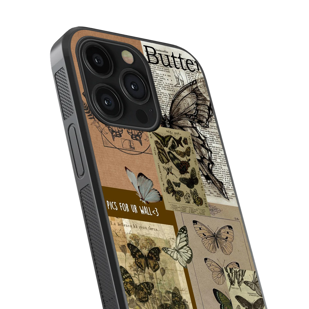 Butterfly Blue Prints Vintage Glass Phone Case