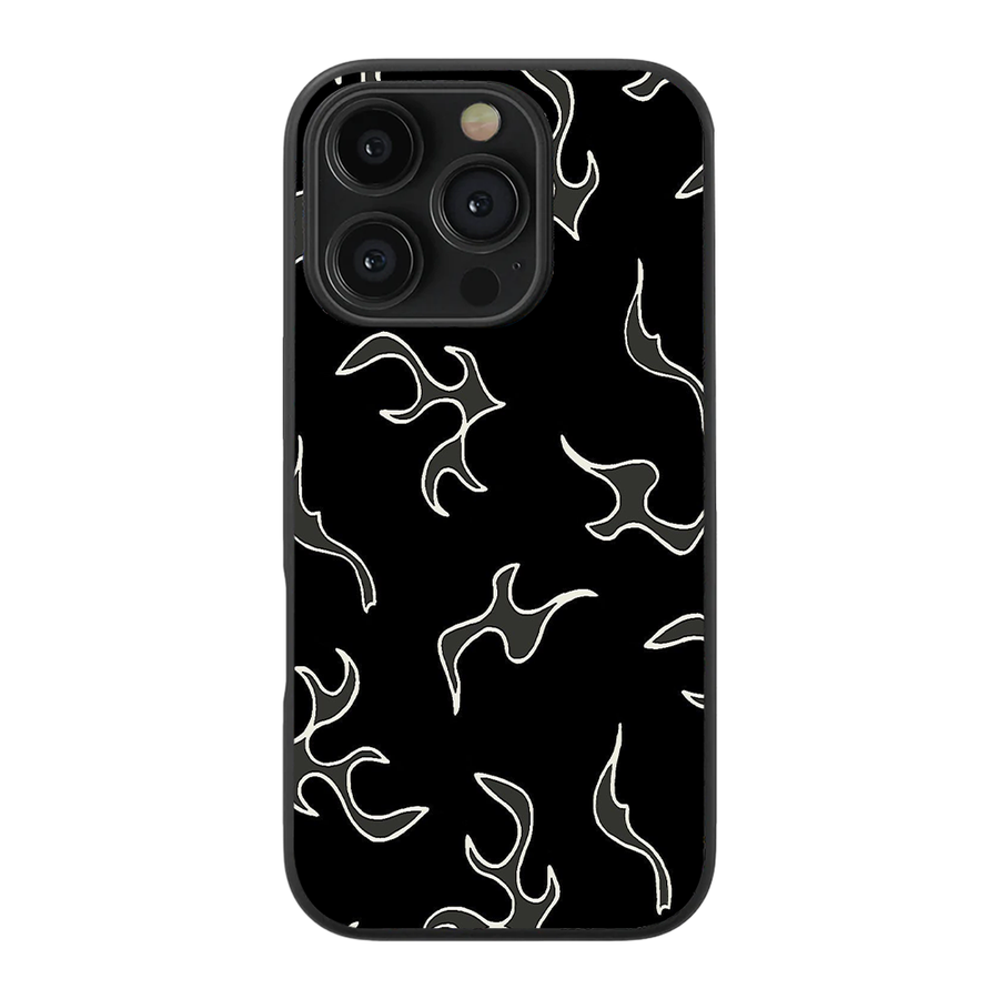 White Flames Pattern Glass Phone Case