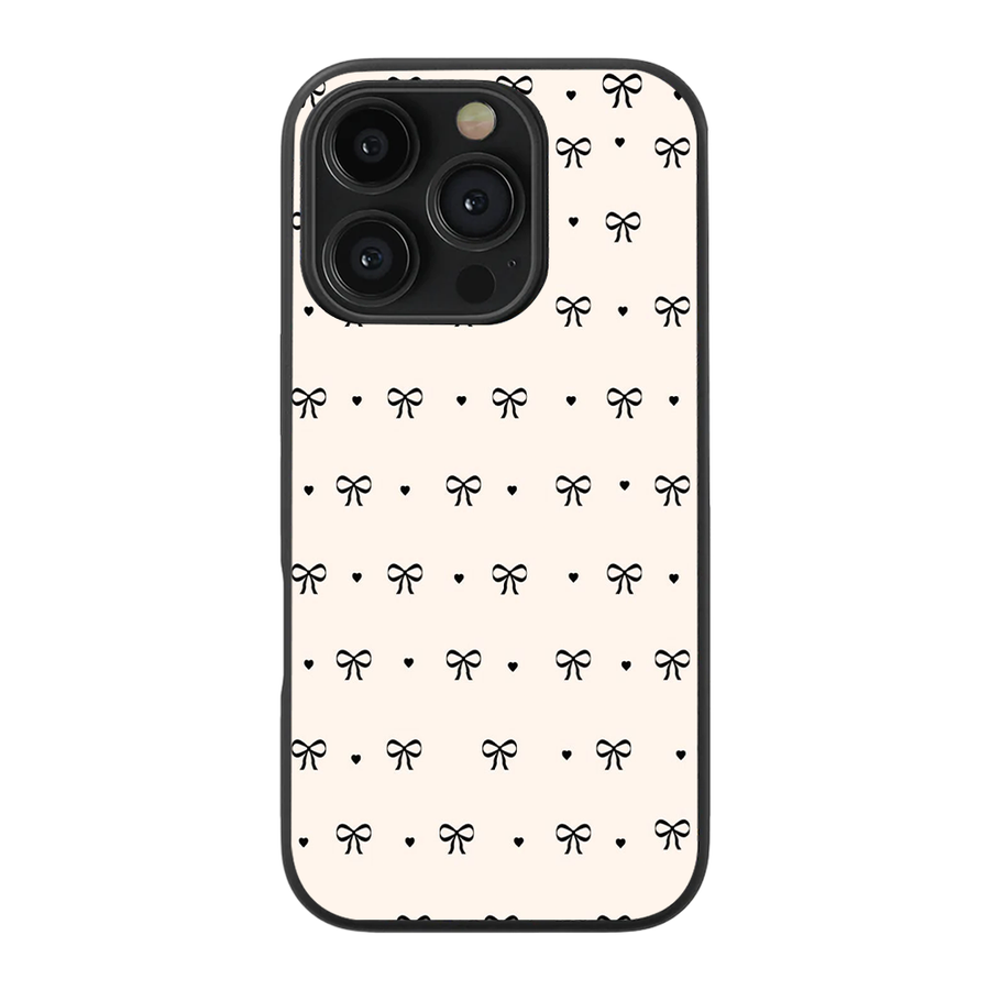 Black Bow Pattern Glass Phone Case