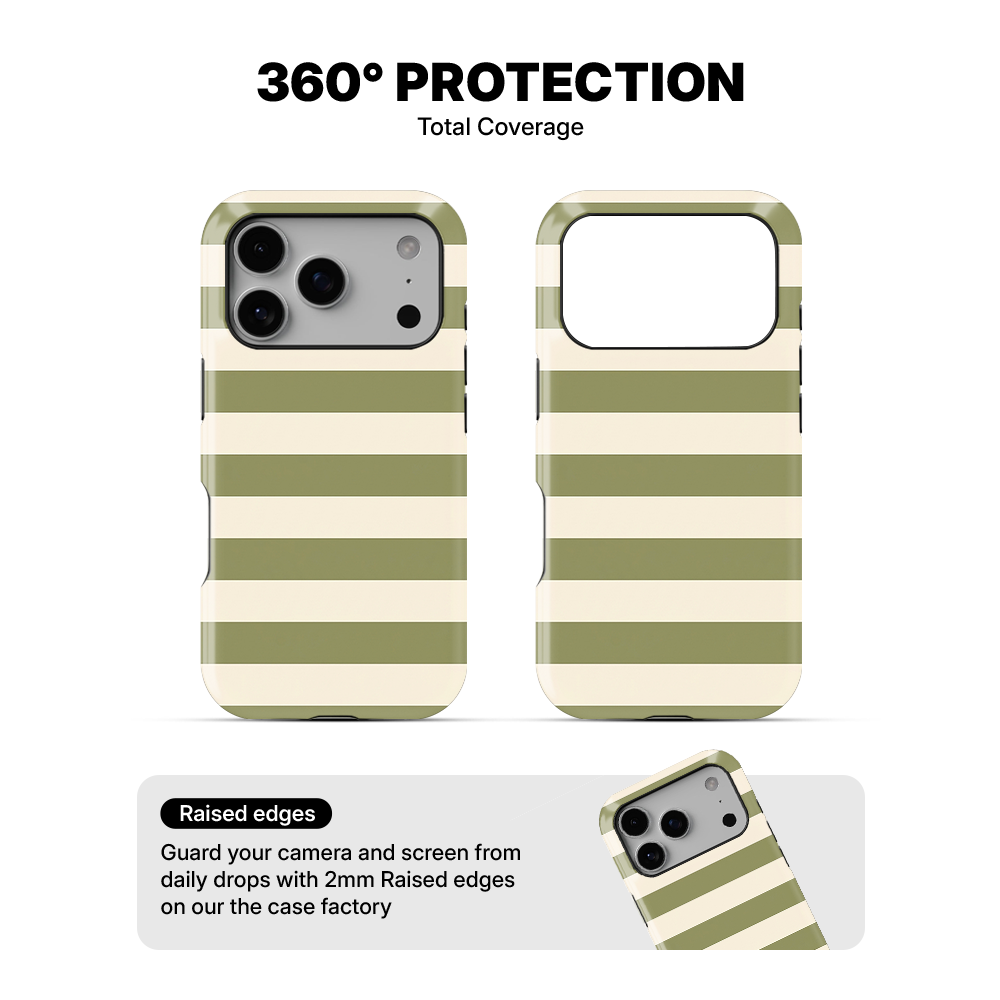 Striped | Off White & Olive Green Phone Case