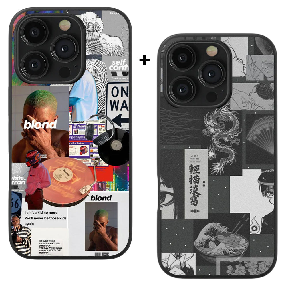 Frank Ocean Blond Spotify & Dark Anime Aesthetic Glass Phone Case Combo