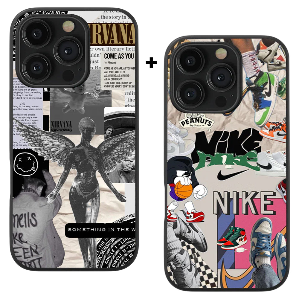 Nirvana Spotify & Nike Abstract Glass Phone Case Combo