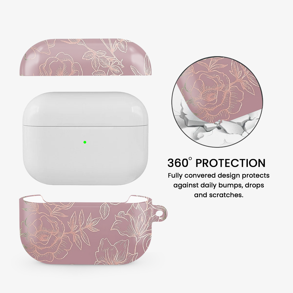 Dusty Rose Chrome Floral Airpods Case
