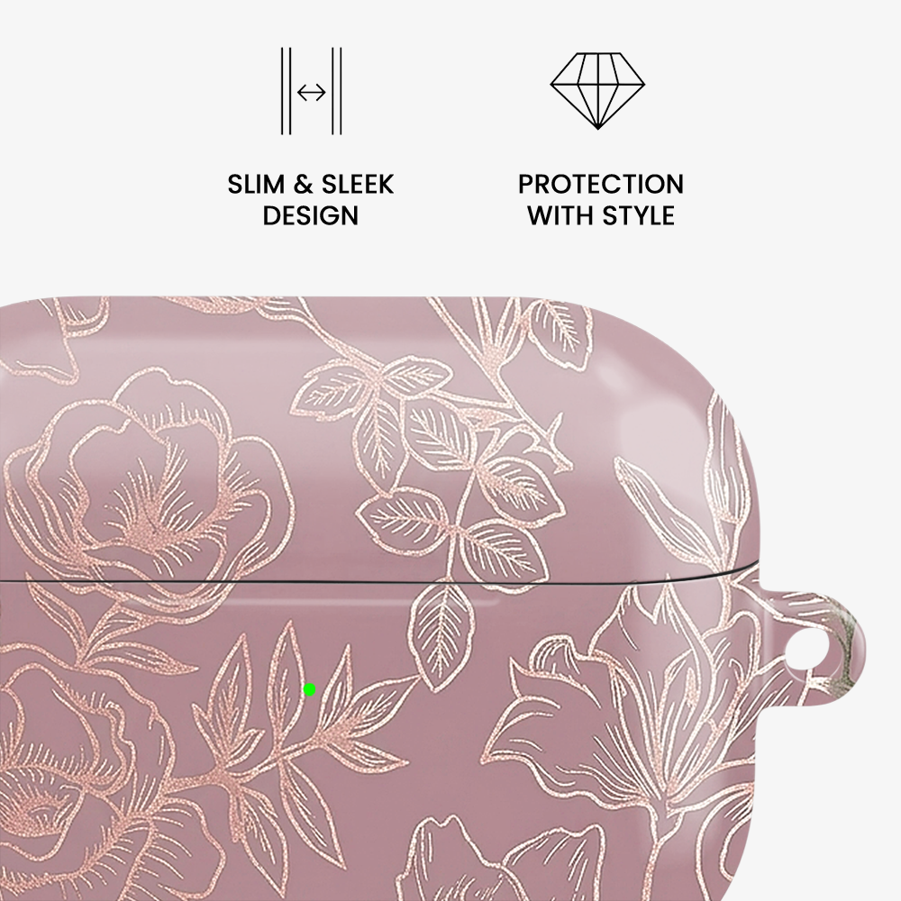 Dusty Rose Chrome Floral Airpods Case