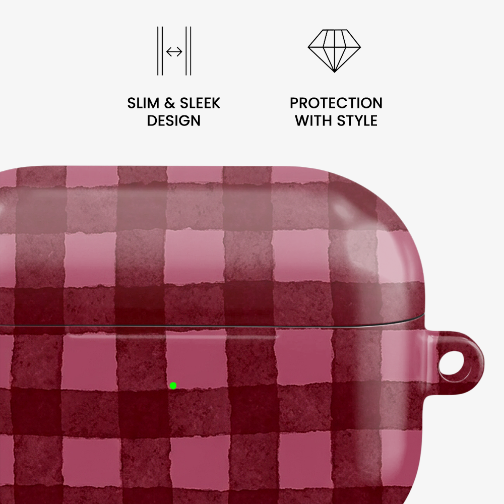 Gingham | Burgundy Airpods Case
