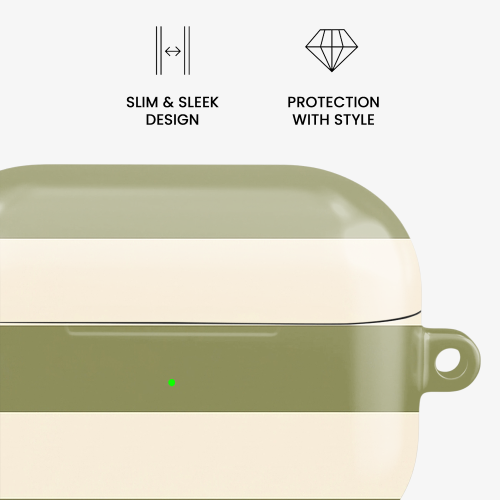 Striped | Off White & Olive Green Airpods Case